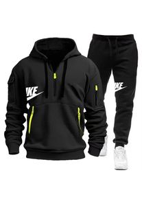 New Men's 2 Piece Zipper Hoodie Tracksuit Set Winter Fleece Warm Jogging Suit with Hooded Sweatshirt & Pants Casual Athletic Spo
