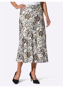 Damen Satinrock mit Dehnbund hinten, leicht ausgestellt in ecru-schwarz-bedruckt ,Gr&ouml;&szlig;e 38, WITT, 100% Viskose