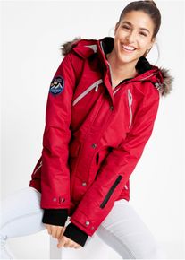 bonprix wasserdichte Funktions-Jacke, rot, Gr.44, Praktische Regenjacke mit abnehmbarer Kapuze sowie abnehmbarem Fellimitat und verschlie&szlig;baren Taschen