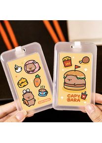 1 piece of Capibala card holder, student transparent campus card protection cover, cartoon capybara with hanging rope, ID holder