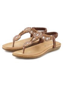 Vivance Zehentrenner Sandale, Sommerschuh, Pantolette mit Perlen und Steinchen VEGAN braun, Gr&ouml;&szlig;e 39