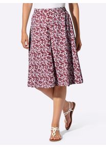 Dames Comfortrok met gestileerde knoopsluiting in donkerrood/wit bedrukt ,maat 36, WITT, 100% Katoen