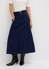 bonprix Femei Fustă de blugi midi, albastru, 48