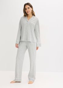 Pyjamas med bomull och knappsl&aring; - gr&aring; - storlek 56/58 (3XL) - bonprix