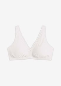Vadderad bralette utan bygel i ribbat material med ekologisk bomull - vit - storlek 42 - bonprix