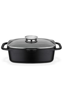 GSW Br&auml;ter, Schwarz, Metall, 6 l, rechteckig, 21x33 cm, ISO 9001, mit Dampfablass, backofengeeignet, mit Aromaknopf,hitzebest&auml;ndige Griffe, backofengeeignet, kratzfest, rostfrei, antihaftbeschichtet, energiesparend, Deckel hitzebest&auml;ndig, Thermoboden, mit Grillboden, schadstofffrei gem&auml;&szlig; EU-Standards, Kochgeschirr, T&ouml;pfe, Br&auml;ter