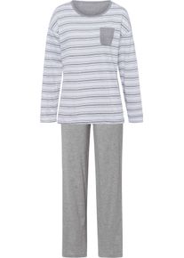 Damer Pyjamas med randm&ouml;nster vit-gr&aring;, melerad Gr&ouml;&szlig;e 56/58