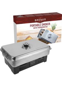 Browin, Holzkohlegrill, Tischr&auml;ucherofen mit Thermometer Edelstahl