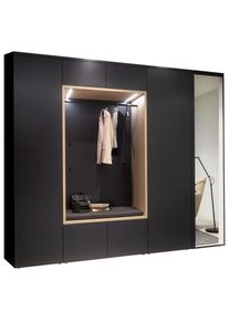 Moderano Garderobe , Anthrazit, Eichefarben , Textil, Holzwerkstoff , 7-teilig , 260x233x59 cm , Handmade in Germany , Garderobe, Garderoben-Sets & Garderoben-Serien, Garderoben-Sets