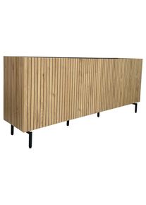 Xora Sideboard , Schwarz, Eichefarben , Metall, Holzwerkstoff , 4 F&auml;cher , 181x75x40 cm , Typenauswahl, Beim&ouml;bel erh&auml;ltlich, stehend , Kleinm&ouml;bel, Kommoden, Sideboards