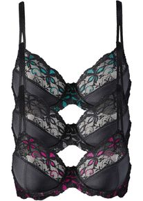 bonprix Femei Sutien cu armătură cu dantelă fină (set/3 buc.), negru, 90C