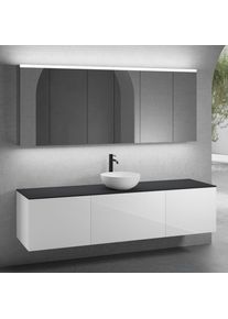 neoro n50 Ensemble de meubles l : 200 cm, 3 tiroirs, vasque &Oslash; 40 cm blanc mat, avec armoire de toilette,,