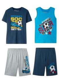 bonprix T-Shirt + Tanktop + Bermudas (4-tlg. Set), blau, Viskose