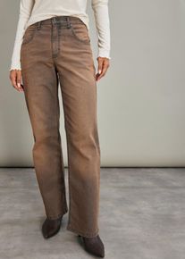 bonprix Dżinsy wide leg, high waist, z efektem wytarcia w stylu vintage, brązowy, 44