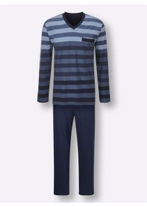 COMTE Heren Pyjama in marine gestreept ,maat 44/46, Witt, 100% Katoen