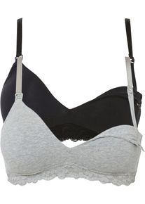 Amningsbeh&aring; utan bygel med ekologisk bomull (2-pack) - gr&aring; - storlek 44/46 (L) - bonprix