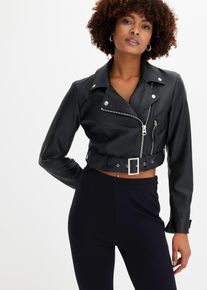 Cropped MC-jacka med skinnlook - svart - storlek 36 - bonprix