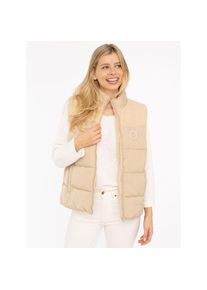 Zwillingsherz, Damen, Steppweste &raquo;"Good Vibes Only"&laquo; mit Teddypl&uuml;sch, Rei&szlig;verschluss, Eingriffstaschen, Stehkragen, modisch, beige, L, beige, Damen-