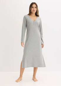 Nachthemd van ribstof met knoopsluiting - grijs - maat 44/46 (L) - rib - bonprix