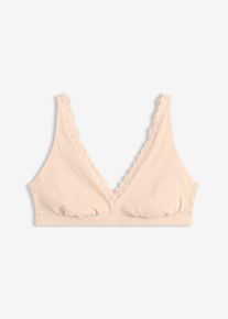 Geribde bralette met biologisch katoen en kant - roze - maat 38 - met katoen - bonprix