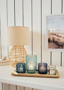 Kerzentablett mit 4 Teelichtgl&auml;sern, blau, Gr&ouml;&szlig;e 17x38 cm, bonprix