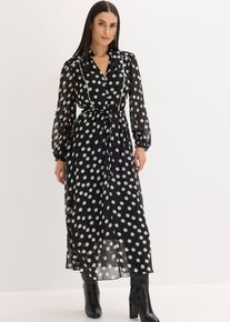 Chiffonkleid mit Kontrast-Pipings, schwarz, Gr&ouml;&szlig;e 52, bonprix