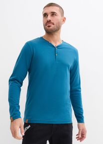 Langarm-Henleyshirt aus reiner Bio-Baumwolle (2er Pack), petrol, Gr&ouml;&szlig;e 52/54 (L), 100% Baumwolle, bonprix