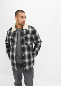 bonprix Kurtka koszulowa z kołnierzykiem z polaru baranka, czarny, 48