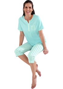 w&auml;schepur Damer Pyjamas med capribyxa aquamarin-vit-med tryck Gr&ouml;&szlig;e 52/54