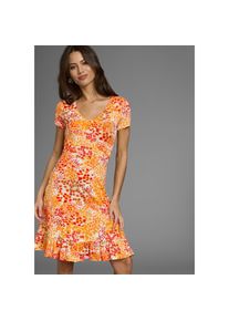 Laura Scott Sommerkleid im Skaterstil, mit floralem Alloverdruck, aus Viskosemischung orange, Gr&ouml;&szlig;e 44