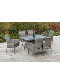 Merxx Garten-Essgruppe &raquo;Sevilla&laquo; 7 Stk. tlg. 6 Sessel mit Siztkissen, Tisch, steinbeige