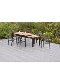 Merxx Garten-Essgruppe &raquo;&raquo;Tilos&laquo;&laquo; Set, flexibel aufstellbar, Armlehnen und R&uuml;ckenabschluss aus Akazienholz, 7 Stk. tlg. 2 Tische, LxB: 180x100 + 180x83