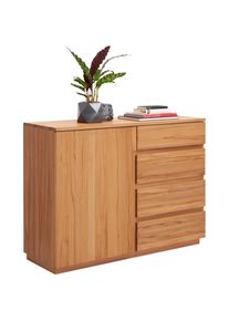 Linea Natura Kommode, Buchefarben, Holz, Kernbuche, teilmassiv, 1 F&auml;cher, 4 Schublade(n) Schubladen, 120x89.2x41 cm, Beim&ouml;bel erh&auml;ltlich, stehend, Kleinm&ouml;bel, Kommoden, Kommoden