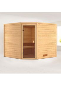 Sauna Karibu Woodfeeling Leona, sans po&ecirc;le, bronz&eacute;,Porte tout verre,sans corniche