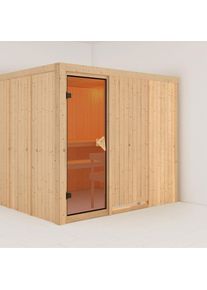 Karibu Sauna Gobin, sans po&ecirc;le, bronz&eacute;,Porte tout verre,sans corniche