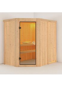 Sauna Karibu Saja, sans po&ecirc;le, bronz&eacute;,Porte tout verre,sans corniche