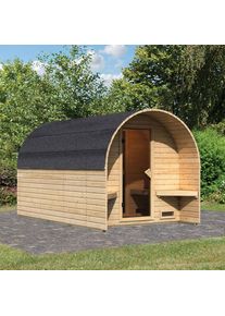 Maison sauna tonneau Karibu 3 naturelle, sans po&ecirc;le