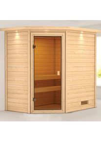 Sauna Karibu Woodfeeling Jella, sans po&ecirc;le, avec costi&egrave;re de toiture