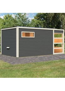 Maison de sauna en bois Karibu Hygge gris terre, sans po&ecirc;le