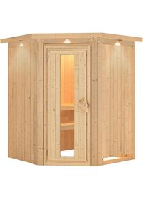 Karibu Sauna Nanja, sans po&ecirc;le, avec costi&egrave;re de toiture,Porte en bois avec vitrage isolant,vitrage claire