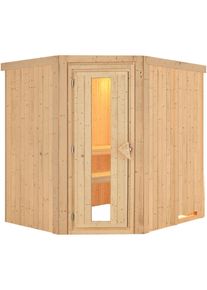 Sauna Karibu Lilja, sans po&ecirc;le, Porte en bois avec vitrage isolant,sans corniche,vitrage claire