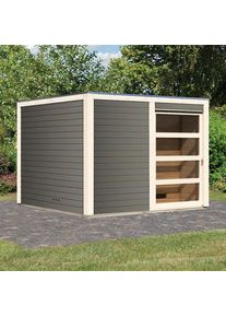 Maison de sauna en bois Karibu Cuben gris terre, sans po&ecirc;le