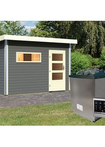 Maison de sauna Karibu Skrollan 2 Terragrau, 9 kW cmd ext. Easy Finnisch