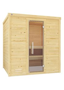 Weka Sauna en bois massif Premium BERGEN set &eacute;conomique, mit 7,5 kW OS Klassikofen, 198x181 cm,Porte en verre
