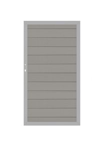 Portail jardin bois composite gris, TraumGarten SYSTEM WPC, cadre argent, DIN gauche