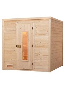 Weka Sauna en bois massif Premium BERGEN set &eacute;conomique, mit 7,5 kW OS Klassikofen, 198x181 cm,Porte en bois