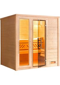 Weka Sauna en bois massif Premium BERGEN set &eacute;conomique, mit 7,5 kW OS Klassikofen, 198x181 cm,Porte en verre & &eacute;l&eacute;ment de fen&ecirc;tre