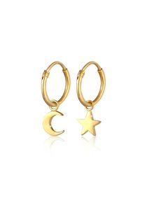 Elli, Damen, Paar Creolen &raquo;Ohrringe Creolen Sterne Mond Trend 925 Silber&laquo;, Gold, Gold, Strahlende Ohrringe f&uuml;r Damen