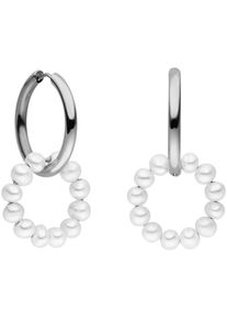 PURELEI Paar Creolen &raquo;Schmuck Geschenk Honu Ohrringe&laquo; mit S&uuml;&szlig;wasserzuchtperle - Einh&auml;nger abnehmbar silberfarben, Gr&ouml;&szlig;e 26 mm