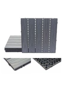 WPC Bodenfliese HWC-E21, Holzoptik Balkon/Terrasse, 3D-Struktur linear beschichtet-grau ~ 4x je 50x50cm = 1qm